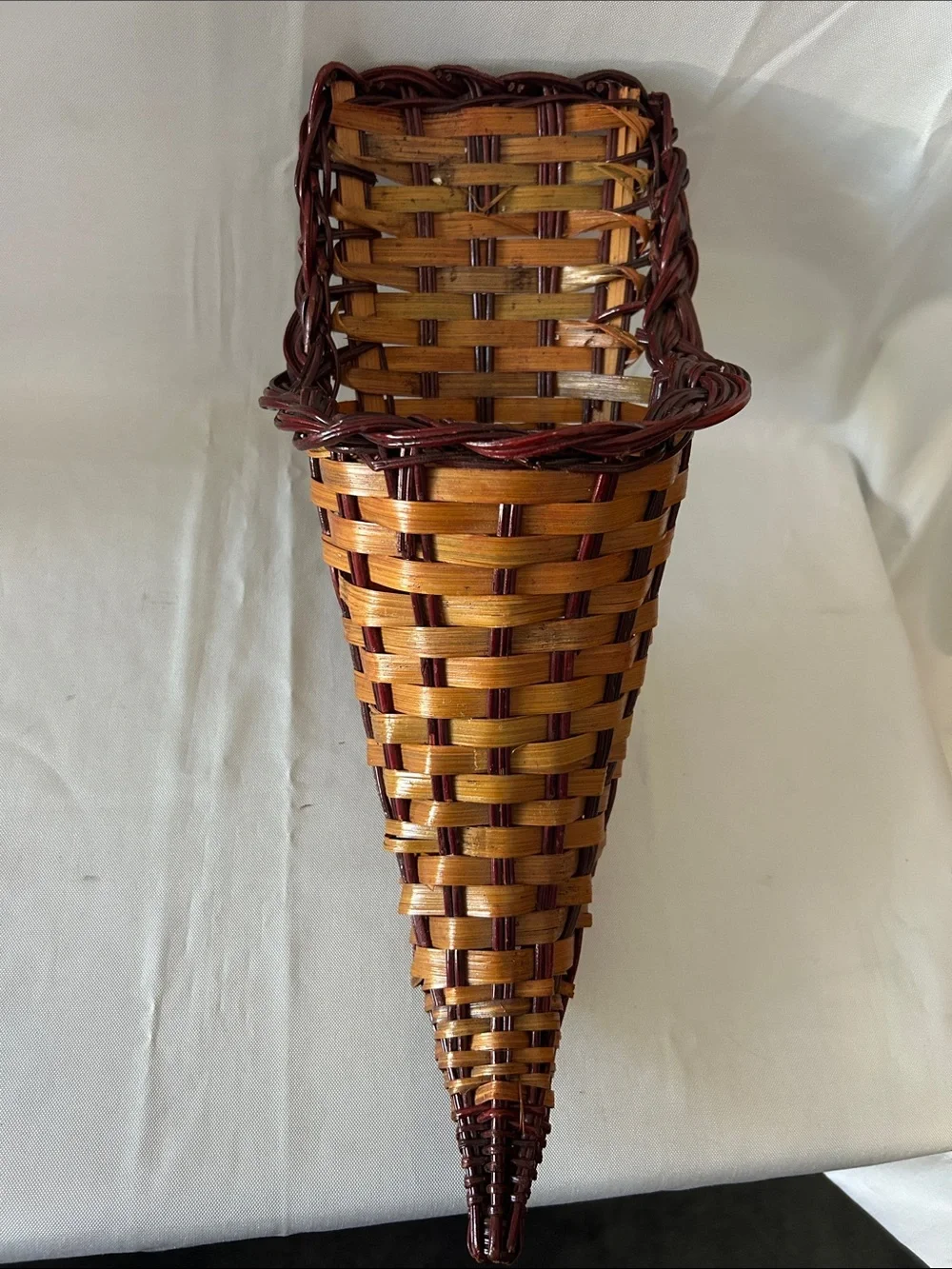 Handwoven Decorative cornucopia Basket - Brown and Dark Brown